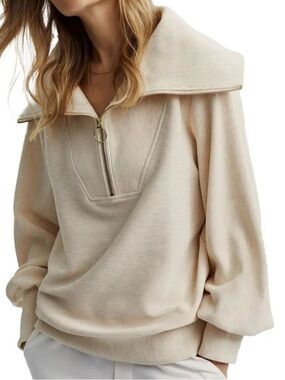 Varley Vine Half Zip Pullover XS Oatmeal Marl Ottoman Rib Oversized Sweatshirt